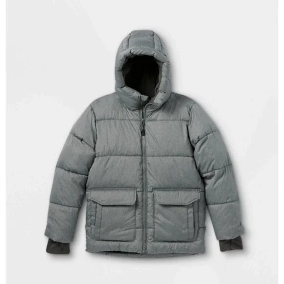 All In Motion Boys Girls Short Puffer Jacket Large 12/14 Gray Extendable… - Picture 1 of 12